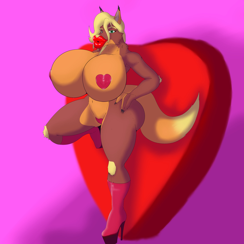 &lt;3 angrypotato96 anthro big_breasts big_butt breasts butt canine clothed clothing female footwear fox high_heels huge_breasts hyper hyper_breasts lipstick looking_at_viewer makeup mammal mostly_nude pasties platform_footwear platform_heels pussy_tape shoes skimpy solo standing thick_lips thick_thighs voluptuous