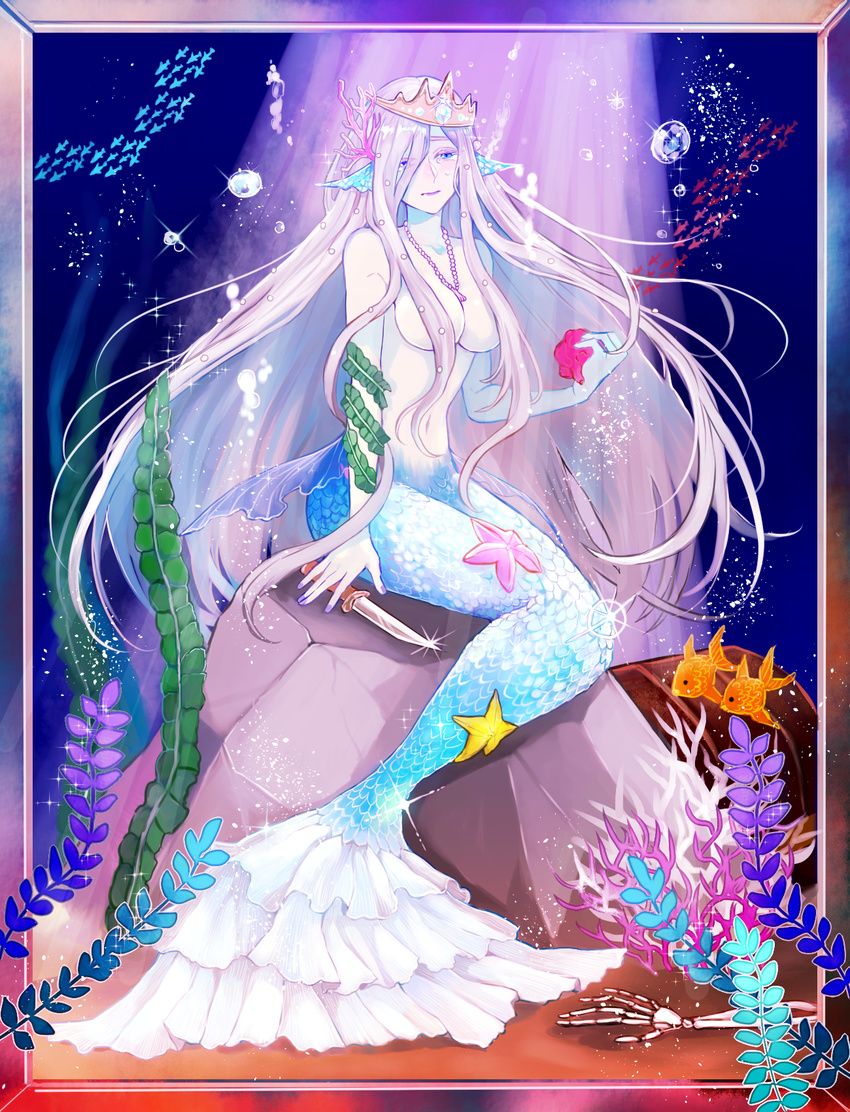 mermaid monster_girl topless utsumi_(utsumi62) weapon