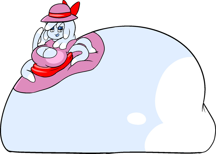 belly big_belly big_breasts blue_eyes blue_skin bow breasts clothed clothing cute dress female ghost hair hat huge_breasts hyper hyper_belly morbidly_obese not_furry obese overweight purple_dress purple_hat quasi quasi-ghost smile solo spirit sweer-tomato tentacles