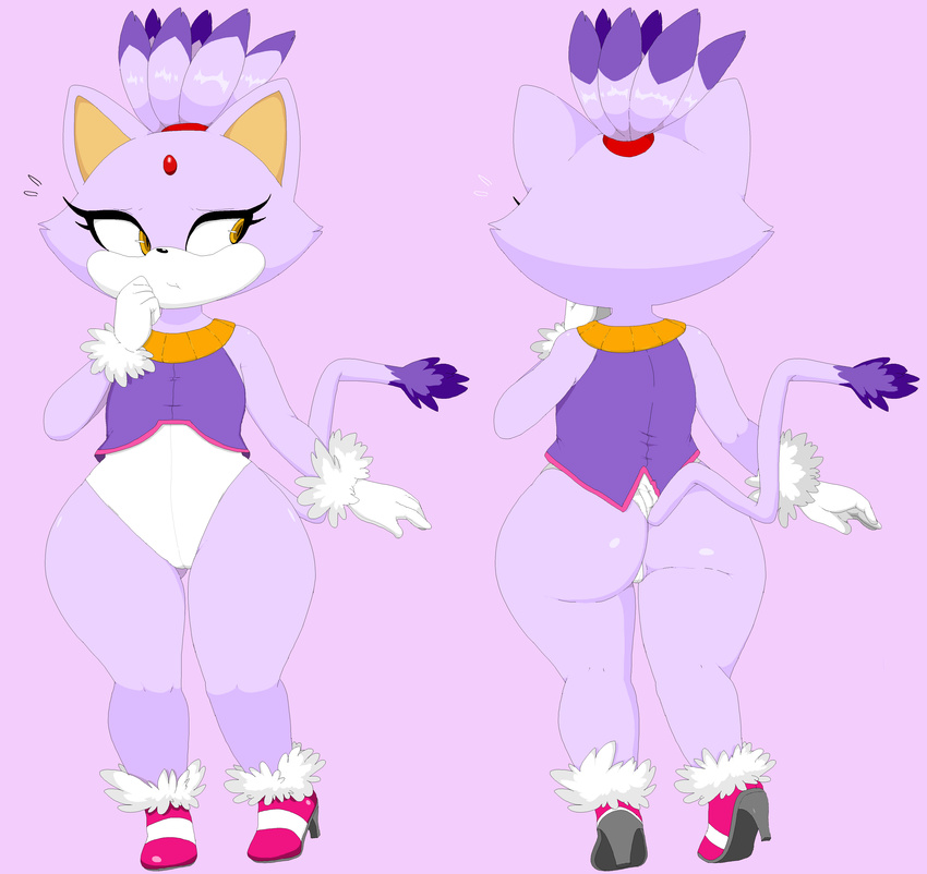 blaze_the_cat butt camel_toe cat clothed clothing cute dream-cassette feline female flat_chested mammal nervous short_stack simple_background solo sonic_(series) wide_hips