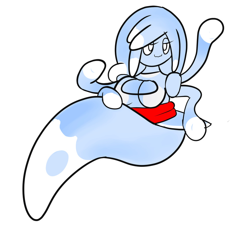 big_breasts blue_clothing blue_dress blue_skin bow breasts clothed clothing cute dress female ghost hair ms_paint not_furry quasi quasi-ghost simple_background solo spirit sweer-tomato tentacles white_background