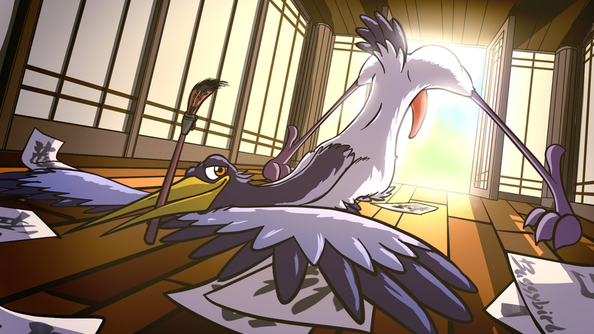 16:9 4_toes anisodactyl ass_up avian bassybird bassywolfeh beak bird crane detailed_background dreamworks erection feathers feral kung_fu_panda male master_crane naughty_face nude penis presenting talons tapering_penis toes wings