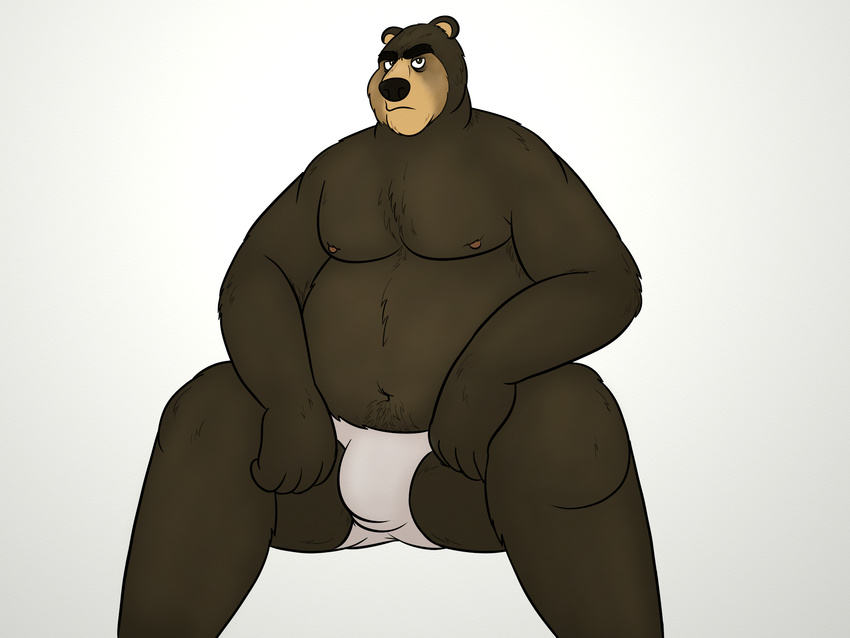 anthro anthrofied bear belly big_belly black_fur brown_eyes bulge clothing fur male mammal muscular nipples over_the_hedge overweight oystercatcher7 simple_background slightly_chubby solo underwear vincent_(over_the_hedge)