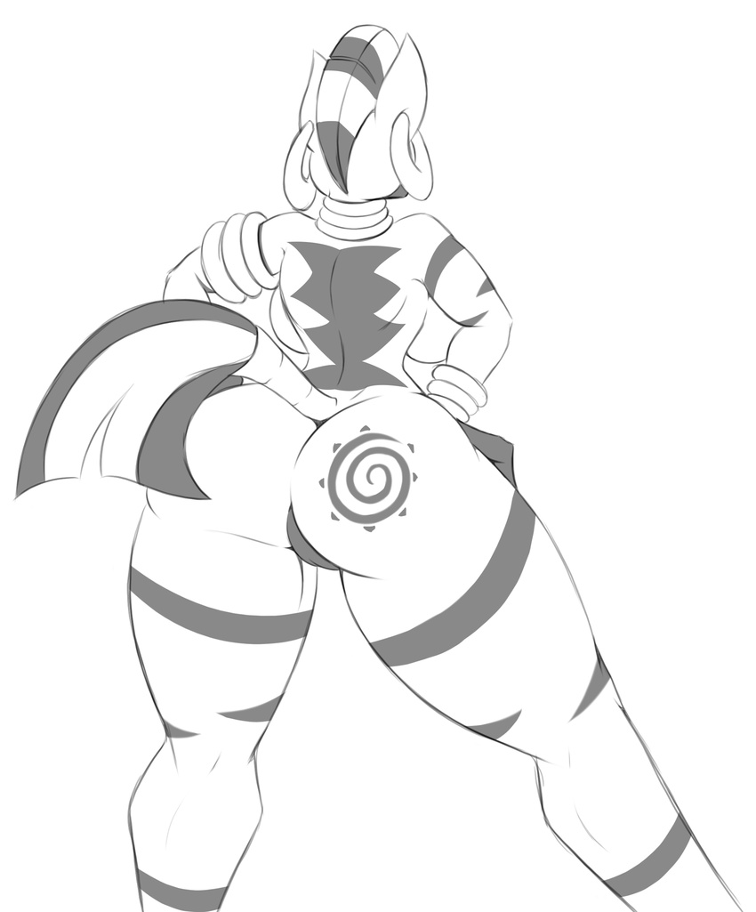 2015 anthro anthrofied big_butt bracelet butt cutie_mark ear_piercing equine female friendship_is_magic hands_on_hips jewelry jrvanesbroek mammal mohawk monochrome my_little_pony neck_rings nude piercing pussy rear_view solo stripes thick_thighs wide_hips zebra zecora_(mlp)