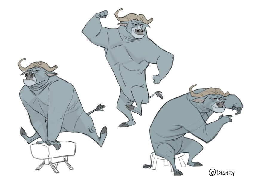 anthro barefoot bovine buffalo cape_buffalo casual_nudity chief_bogo disney flexing frown grey_body hooves horn looking_aside male mammal nude official_art on_one_leg partially_colored simple_background sitting sketch smile solo standing stool tail_tuft tuft unknown_artist vaulting vaulting_horse white_background zootopia