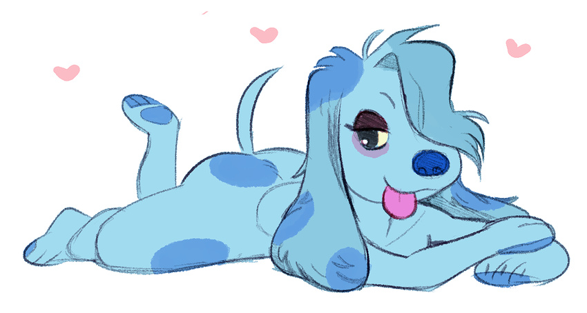 &lt;3 2018 anthro blue's_clues blue_fur blue_hair butt canine dog eyelashes female fur hair looking_at_viewer lying mammal simple_background solo spots tongue tongue_out vileveni young