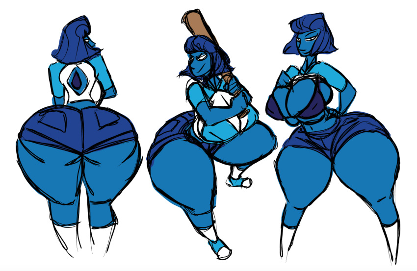 alien baseball_(disambiguation) baseball_bat big_breasts big_butt blue_eyes blue_hair blue_skin breasts butt cartoon_network clothed clothing cute female gem gem_(species) hair huge_breasts huge_butt humanoid kevemperor lapis_lazuli_(disambiguation) lapis_lazuli_(steven_universe) looking_at_viewer not_furry pants shirt simple_background sketch smile solo standing steven_universe thick_thighs white_background wide_hips