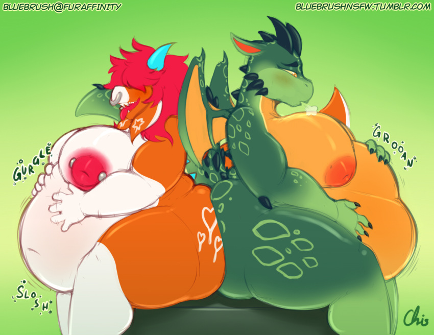 2018 5_fingers anthro ass_to_ass belly big_belly big_breasts big_butt biped breasts butt butt_squish digital_media_(artwork) dragon duo facial_piercing female green_skin gurgle hair hair_over_eyes hand_on_stomach horn inverted_nipples jasper_(kazeattor) multicolored_skin nekocrispy nipple_piercing nipples nose_piercing nude obese orange_nipples orange_skin overweight overweight_female piercing poppy_(justkindofhere) scalie septum_piercing sitting stomach_noises thick_thighs tongue tongue_out two_tone_skin white_belly white_skin wings