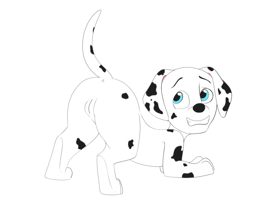 anus ass_up blue_eyes canine crossgender cute dalmatian dog dsketch3r_(artist) female feral looking_back mammal marshall_(paw_patrol) paw_patrol pussy raised_tail rear_view smile spots