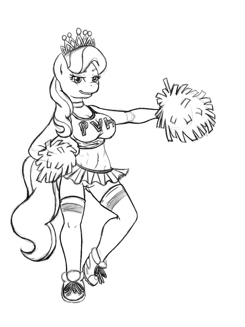 2014 anthro anthrofied breasts cheerleader cleavage clothed clothing crown diamond_tiara_(mlp) earth_pony equine female footwear friendship_is_magic hi_res horse legwear looking_at_viewer mammal miniskirt my_little_pony pom_poms pony poprocks pussy shoes simple_background skirt socks solo tiara white_background