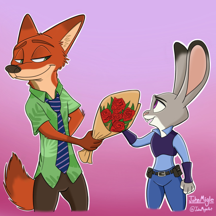 2018 anthro canine clothing disney female fox fur hi_res johnmigleart judy_hopps lagomorph male mammal nick_wilde rabbit simple_background zootopia