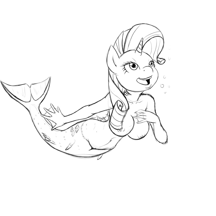 anthro anthrofied areola breasts bubble cutie_mark equine female friendship_is_magic gills hi_res horn mammal my_little_pony nipples nude poprocks pussy rarity_(mlp) sketch solo underwater unicorn water webbed_hands