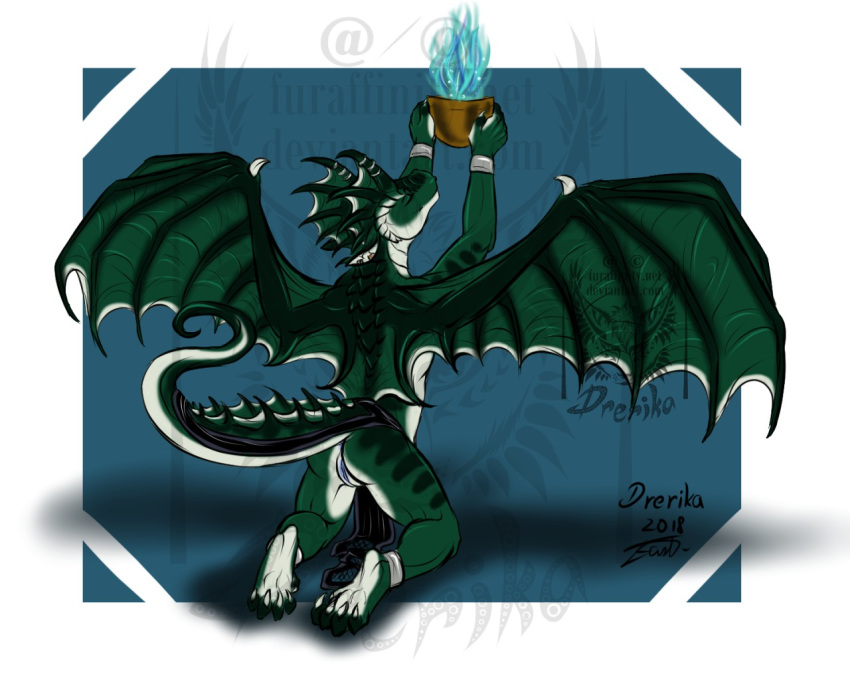 2018 anthro digital_media_(artwork) dragon drerika female paws pussy wings