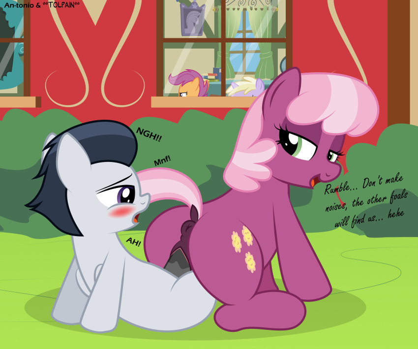 ! ... 2018 absurd_res age_difference an-tonio animal_genitalia animal_penis animal_pussy anus black_hair blonde_hair blush book butt chalkboard cheerilee_(mlp) collaboration cub curtains cutie_mark dialogue dinky_hooves_(mlp) dock duo_focus earth_pony english_text equine equine_penis equine_pussy erection exhibitionism eyebrows eyelashes female feral feral_on_feral friendship_is_magic grass green_eyes group hair half-closed_eyes hi_res hooves horn horse laugh looking_back looking_pleasured male male/female male_penetrating mammal moan multicolored_hair my_little_pony nude on_top open_mouth open_smile outside pegasus penetration penis picture_frame pink_hair plant pony public puffy_anus purple_eyes purple_hair pussy pussy_juice reverse_cowgirl_position rumble_(mlp) school scootaloo_(mlp) sex shadow shrub smile stealth_sex student teacher teacher_and_student text tolpain tongue two_tone_hair unicorn vaginal vaginal_penetration window wings young