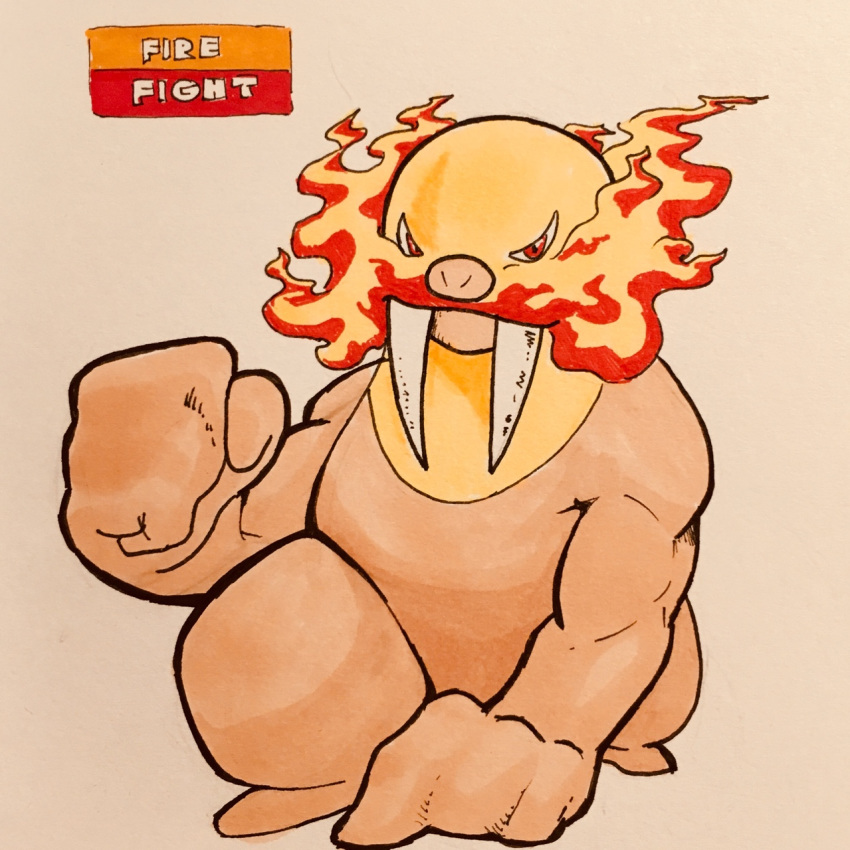 2018 alternate_color anthro anthrofied belly biceps big_hands biped brown_nose brown_skin crouching english_text facial_hair fak&eacute;mon featureless_feet fire firefightdex fist front_view full-length_portrait fused_fingers hatching_(technique) hi_res humanoid_hands male mammal marine marker_(artwork) mfanjul mixed_media multicolored_skin musclechub muscular muscular_male mustache nintendo nude overweight overweight_male pen_(artwork) pinniped pok&eacute;mon pok&eacute;mon_(species) pok&eacute;morph portrait red_eyes shadow simple_background smile solo text toony traditional_media_(artwork) tusks two_tone_skin video_games walrein white_background yellow_skin