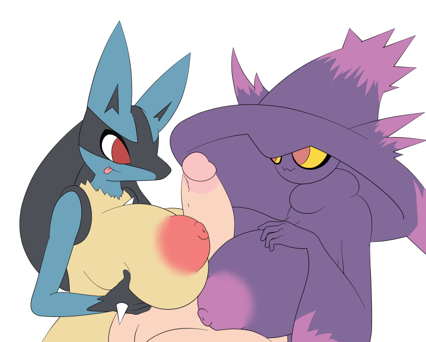 2018 anthro areola big_breasts big_penis black_fur blue_fur breast_grab breasts canine double_titfuck duo_focus erection female first_person_view fur ghost group group_sex hand_on_breast holding_breast huge_breasts human human_on_anthro interspecies lucario male male/female mammal mismagius multicolored_fur nintendo nipples nude penis pok&eacute;mon pok&eacute;mon_(species) pok&eacute;philia puffy_areola purple_body purple_eyes red_eyes sex shmeepo simple_background smile spikes spirit titfuck tongue tongue_out video_games white_background yellow_fur yellow_sclera