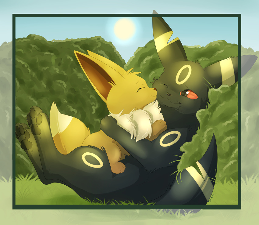 cuddling cute eevee eeveelution female feral love male male/female nintendo pok&eacute;mon pok&eacute;mon_(species) umbreon video_games xxgato