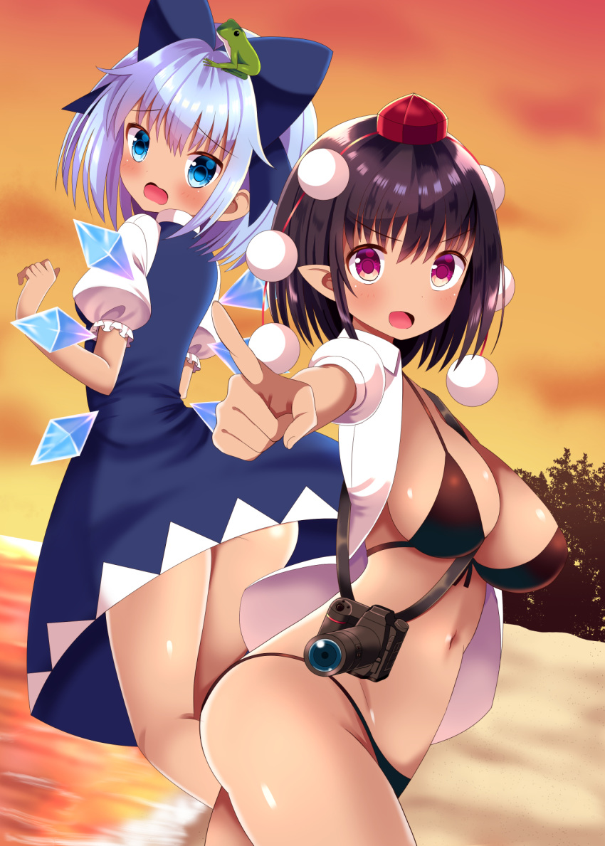 bikini cirno dress hazakura_satsuki pointy_ears shameimaru_aya swimsuits touhou wings