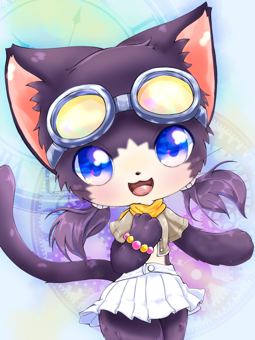 1girl artist_request cat cat_busters furry hat_goggle open_mouth purple_eyes solo