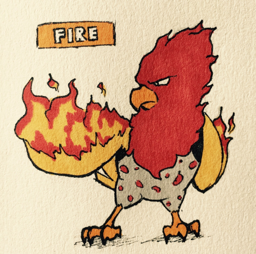 2016 4_toes alternate_color alternate_species ambiguous_gender anisodactyl avian beak biped bird claws english_text fak&eacute;mon feathers featureless_crotch feral fire firefightdex flaming_wings fluffy front_view frown full-length_portrait grey_feathers hatching_(technique) looking_at_self marker_(artwork) mfanjul mixed_media multicolored_feathers nintendo nude orange_beak pen_(artwork) phoenix pok&eacute;mon pok&eacute;mon_(species) portrait red_feathers red_spots shadow simple_background solo spearow spots spotted_feathers standing tail_feathers talons text toes toony traditional_media_(artwork) video_games white_background yellow_feathers yellow_tail