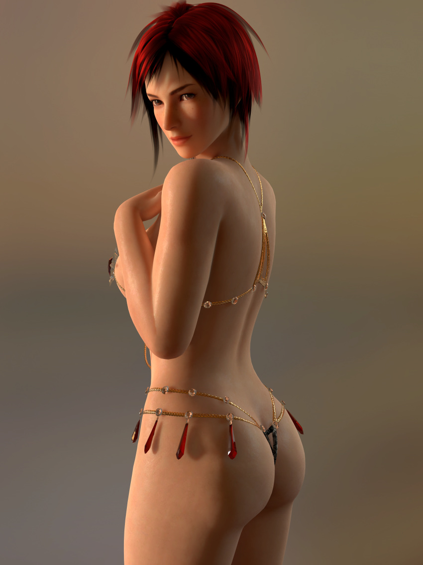 1girl 3d ass back bikini breasts cleavage curvaceous dead_or_alive female jewelry micro_bikini mila_(doa) radianteld red_hair short_hair source_filmmaker swimsuit