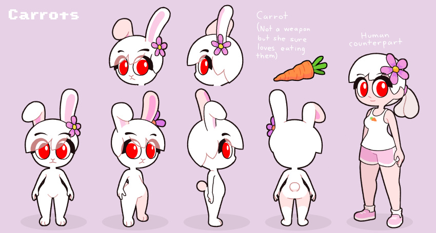 carrot carrots_(starmanjr) featureless_chest featureless_crotch female flower food fur human lagomorph mammal nude plant rabbit red_eyes starmanjr vegetable white_fur