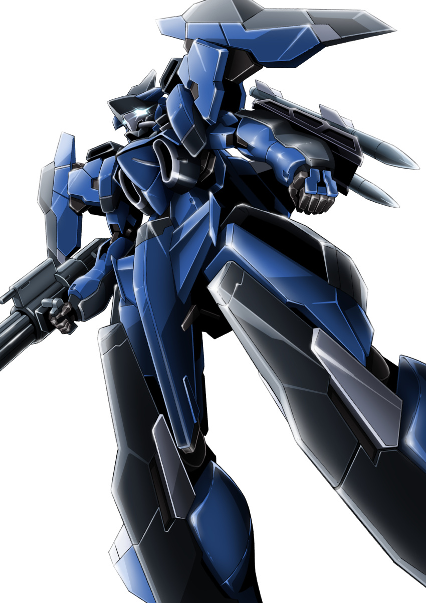 commentary_request frame_arms from_below glowing glowing_eyes highres kumichou_(ef65-1118-ef81-95) mecha missile no_humans simple_background stylet white_background