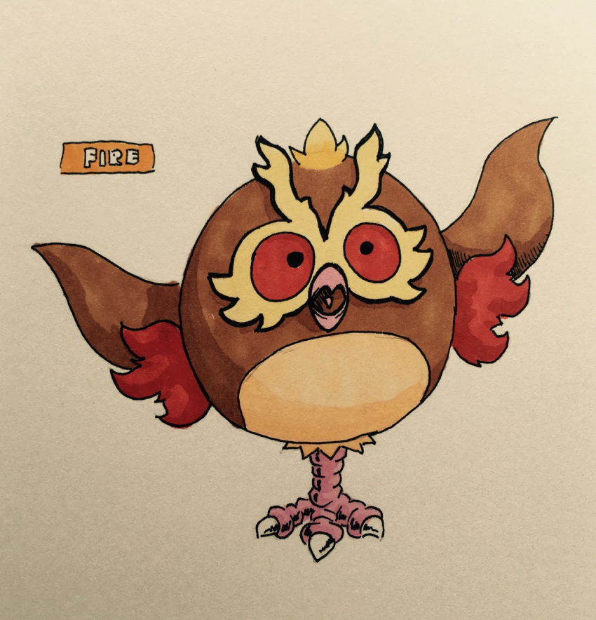 1_leg 2017 3_toes alternate_color ambiguous_gender avian beak bird brown_feathers brown_wings claws english_text eye_markings fak&eacute;mon feather_tuft feathers featureless_crotch feral firefightdex front_view full-length_portrait hatching_(technique) head_tuft hi_res hoothoot marker_(artwork) markings mfanjul mixed_media multicolored_feathers nintendo no_sclera open_beak open_mouth overweight overweight_ambiguous pen_(artwork) pink_beak pok&eacute;mon pok&eacute;mon_(species) portrait red_eyes red_feathers shadow simple_background solo spread_wings standing talons tan_feathers text toe_claws toes toony traditional_media_(artwork) tuft video_games white_background white_claws winged_arms wings yellow_feathers yellow_markings