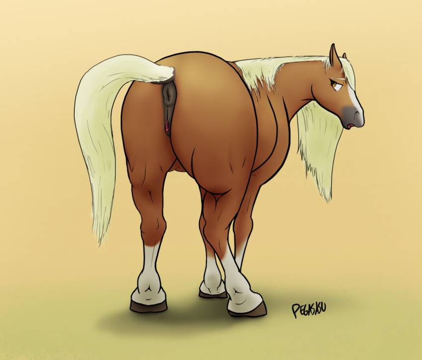 2018 aft anatomically_correct anatomically_correct_anus anatomically_correct_pussy animal_anus animal_genitalia animal_pussy anus brown_eyes brown_skin butt clitoris digital_media_(artwork) equine equine_anus equine_pussy female feral hair hooves horse horse_tail looking_at_viewer looking_back mammal nude open_mouth pegasasu presenting presenting_hindquarters pussy raised_tail rear_view simple_background solo standing tongue