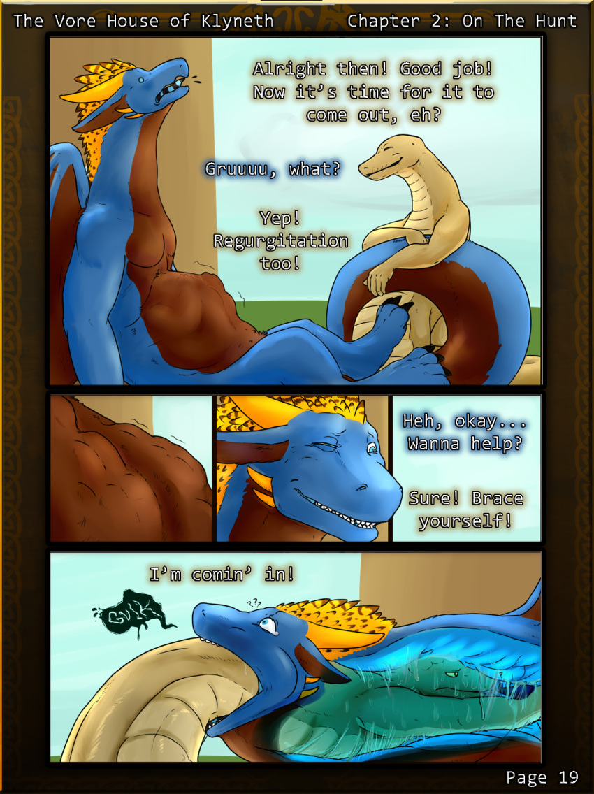 abdominal_bulge audition big_dom_small_sub comic consensual_vore crawling_in dragon horn jayri_(jayri-veradian-avieock) leera male neck_bulge nolow pecs reptile runa216 scalie size_difference snake the_vore_house_of_klyneth vore willing_vore