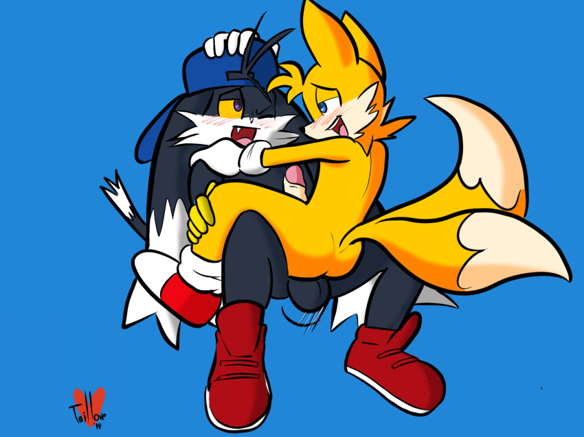 &lt;3 2018 anal anthro anthro_on_anthro balls black_fur black_nose blue_eyes blush bouncing butt canine clothing crossover cute dipstick_ears dipstick_tail duo erection eye_contact footwear fox fur gloves half-closed_eyes hat klonoa klonoa_(series) lagomorph looking_pleasured love male male/male male_penetrating mammal miles_prower motion_lines multicolored_tail nude one_eye_closed open_mouth penis purple_eyes rabbit riding signature smile sonic_(series) taillove_(artist) video_games white_fur wink yellow_fur
