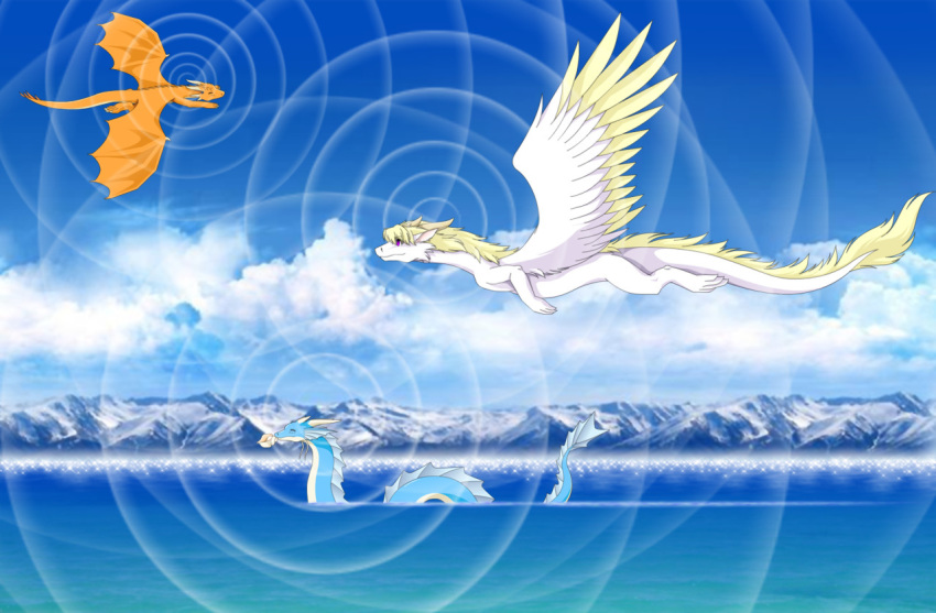 aquatic_dragon dragon feathered_wings feathers feral flying horn lizardseraphim scalie sea water western_dragon wings