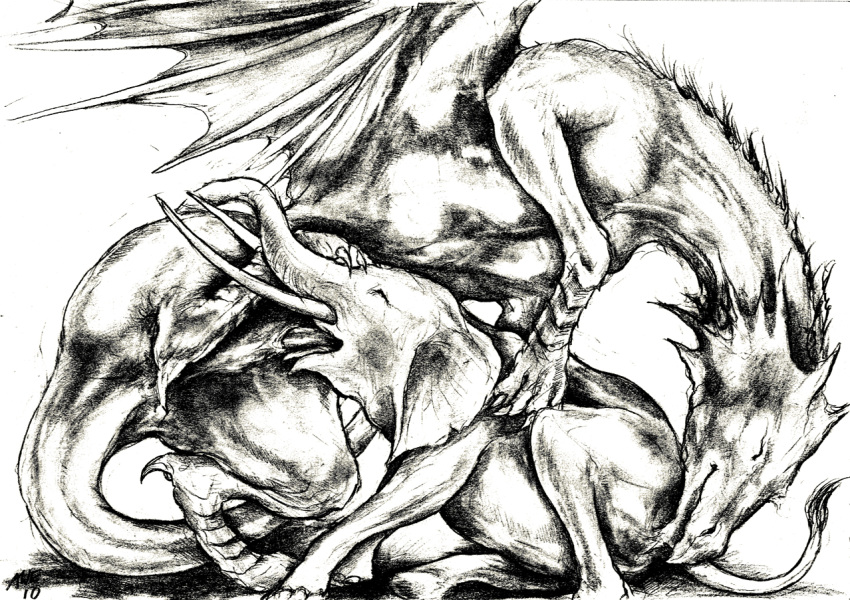 2010 ambiguous_gender awe dragon duo elephant erection fellatio feral interspecies male mammal membranous_wings monochrome oral oral_penetration penetration penis scalie sex simple_background white_background wings