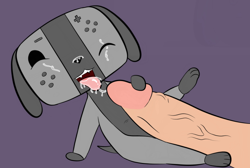 2018 ambiguous_gender animate_inanimate canine cum cum_on_face digital_media_(artwork) dog erection humanoid_penis male male/ambiguous mammal nintendo nintendo_switch open_mouth penis simple_background smile solo switch_dog tongue tongue_out vein veiny_penis video_games zoidbergmite
