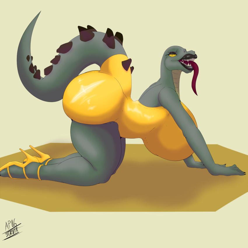 5_fingers alligator angrypotato96 big_breasts big_butt breasts butt clothing crocodilian female footwear high_heels huge_breasts huge_butt lipstick looking_at_viewer makeup mature_female olivia_may reptile scalie shoes thick_thighs tongue tongue_out voluptuous wide_hips