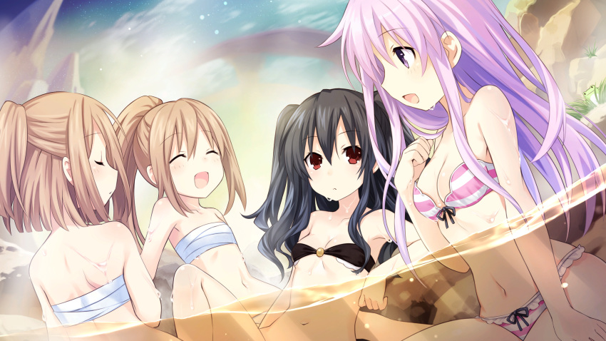 bathing bikini choujigen_game_neptune cleavage four_goddesses_online:_cyber_dimension_neptune game_cg nepgear onsen pantsu ram_(choujigen_game_neptune) rom_(choujigen_game_neptune) sarashi swimsuits tsunako uni_(choujigen_game_neptune) wet