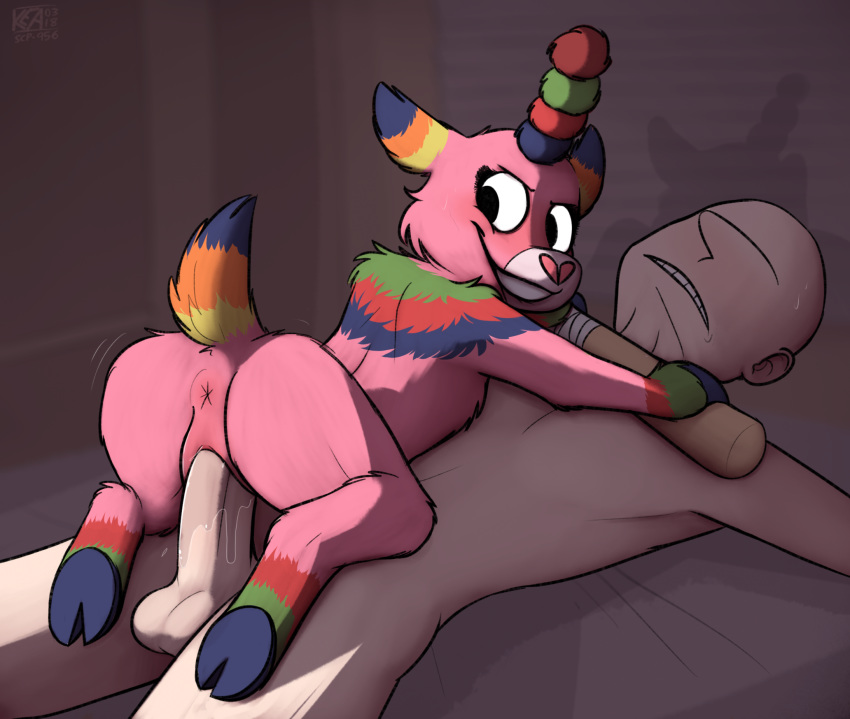 2018 animate_inanimate anon anonymous anthro anus balls baseball_bat domination duo female female_domination forced fur grin hooves human human_on_anthro interspecies kea_(artist) lying male male/female male_on_anthro male_penetrating mammal nervous on_back penetration penis pi&ntilde;ata pink_fur pussy pussy_juice reverse_missionary_position scp-956 scp_foundation sex smile teeth unknown_species vaginal vaginal_penetration