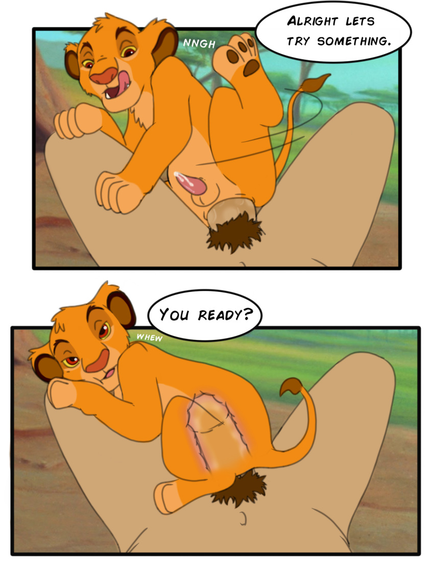 anal anal_penetration bestiality cub cum disney feline feral human human_on_feral internal interspecies lion male male/male mammal penetration simba the_lion_king theoryofstrings tongue tongue_out young