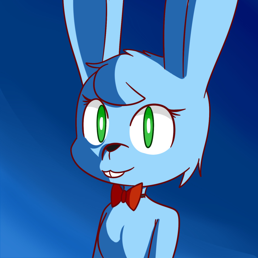 black_nose blue_body bow_tie buckteeth digital_drawing_(artwork) digital_media_(artwork) eyelashes five_nights_at_freddy's five_nights_at_freddy's_2 gld_fsh green_eyes head_tuft lagomorph looking_at_viewer mammal rabbit scary simple_background teeth toy_bonnie_(fnaf) video_games