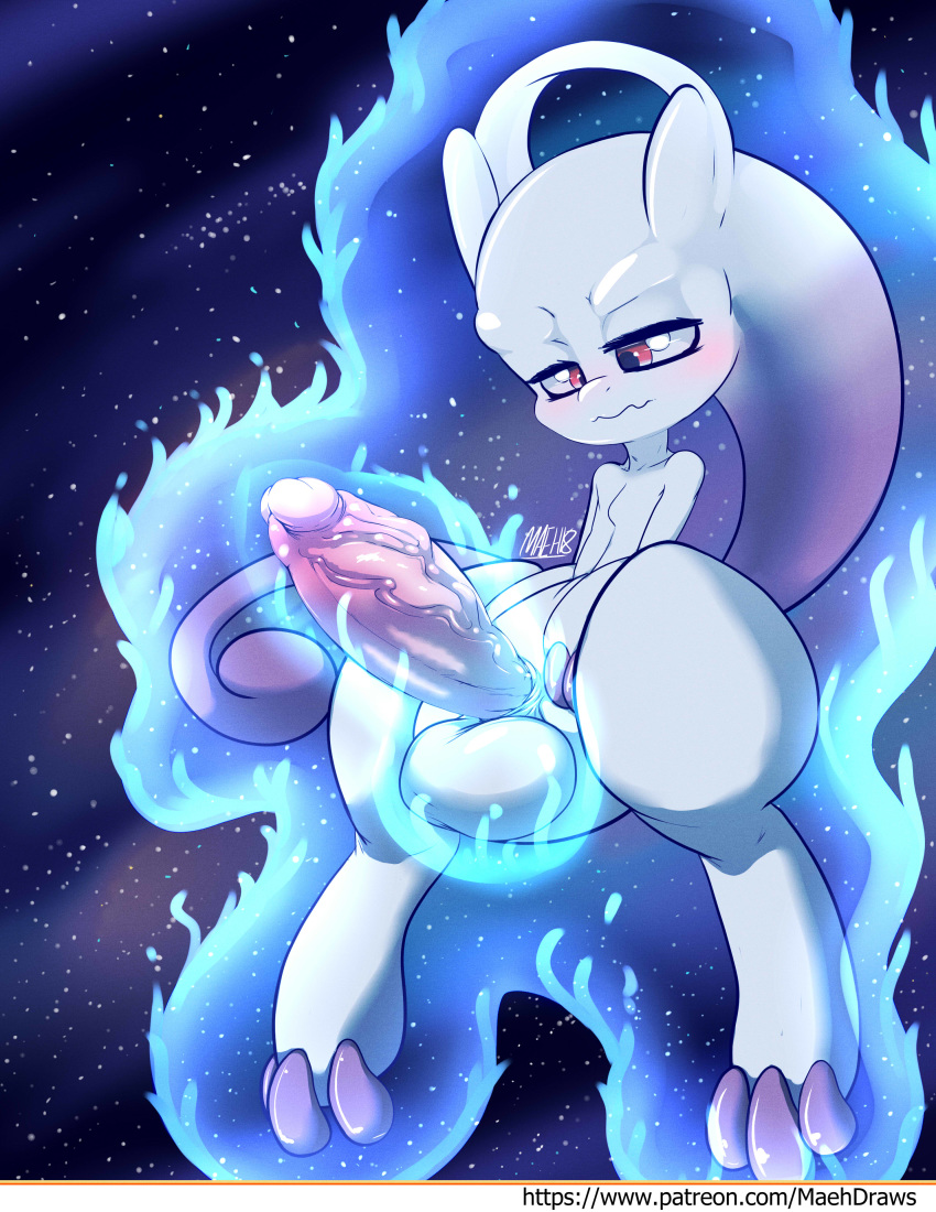 anthro aura balls barefoot blush close-up erection hi_res humanoid_penis legendary_pok&eacute;mon looking_down maehdoggie male mega_evolution mega_mewtwo mega_mewtwo_y mewtwo nintendo not_furry nude penis pok&eacute;mon pok&eacute;mon_(species) red_eyes solo space thick_penis thick_thighs vein veiny_penis video_games