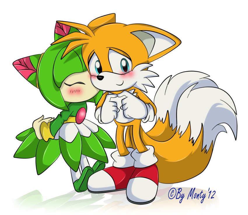 anthro blush canine clothing cosmo_the_seedrian duo female fox gloves hi_res kissing male male/female mammal miles_prower montyth seedrian signature smile sonic_(series) video_games