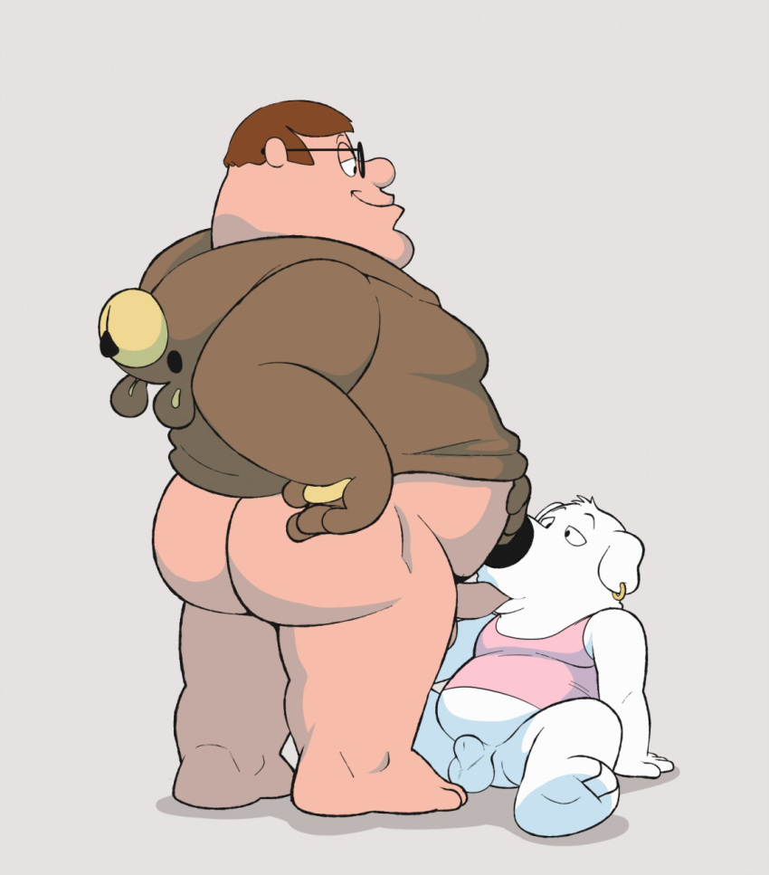 animal_genitalia anthro balls butt canine dog duo ear_piercing eroborus family_guy fellatio human human_on_anthro interspecies jasper_(family_guy) male male/male mammal oral overweight overweight_male peter_griffin piercing sex sheath size_difference white_balls