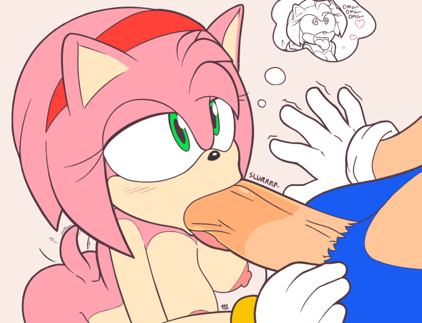 &lt;3 amy_rose areola big_penis blue_fur blush bracelet butt clothing drooling erection excited eyelashes fellatio female fur gloves green_eyes hairband half-closed_eyes hedgehog hi_res jewelry male male/female mammal mostly_nude nipples oral oral_penetration penetration penis pink_fur saliva sex shaking sonic_(series) sonic_the_hedgehog sound_effects supersegasonicss tailwag text thought_bubble tongue tongue_out vein veiny_penis