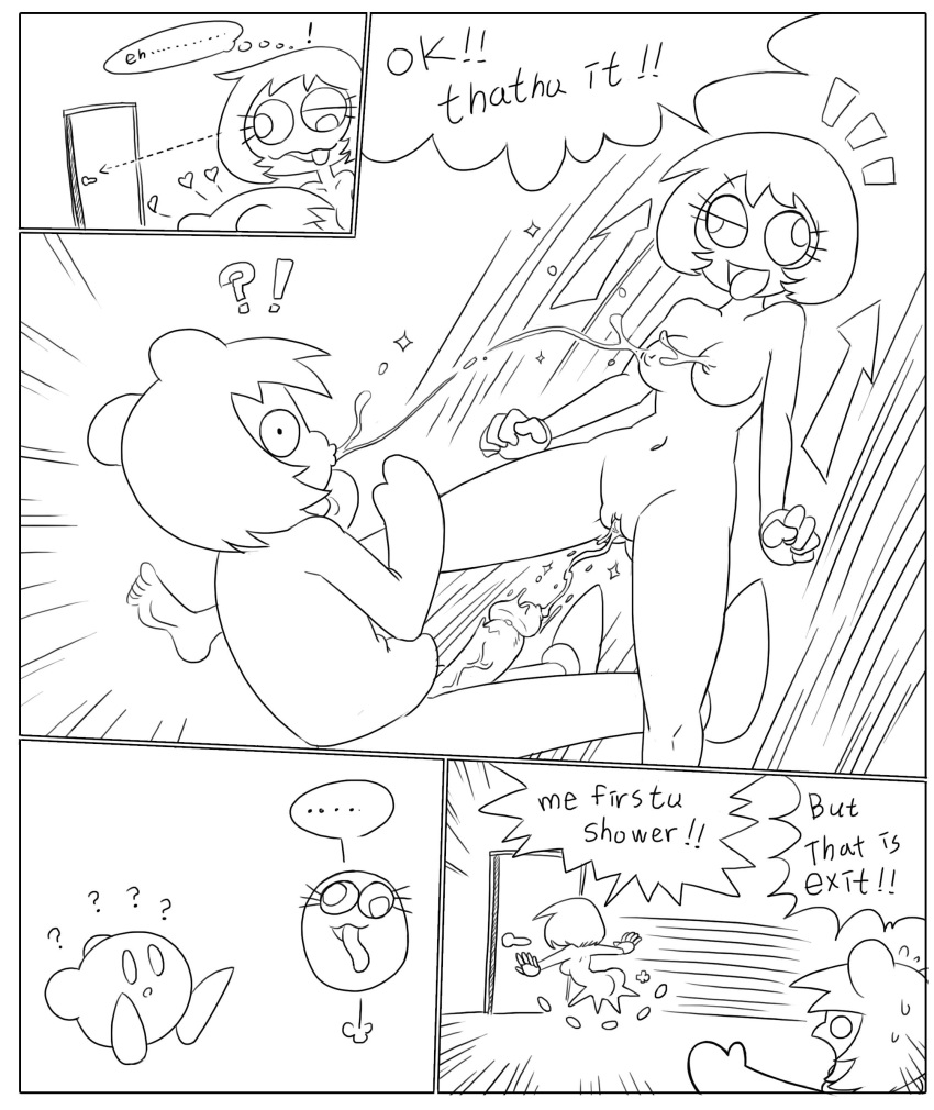 &lt;3 2018 5_fingers ?! ahegao alien alternate_species anthro barefoot blush bottomless breast_suck breasts clothed clothing comic crossover cute dialogue digital_media_(artwork) duo english_text erection eyes_closed female gooey_(kirby) hair half-closed_eyes happy hi_res hoodie human humanized jumping kirby kirby_(series) long_tongue looking_pleasured lotus_position male male/female mammal minus8 monochrome navel nintendo nipples nude open_mouth penetration penis pussy running sex shirt short_hair sucking super_smash_bros surprise t-shirt text tongue vaginal vein video_games