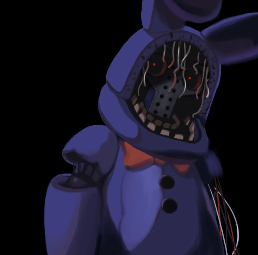 2018 animatronic black_background bow_tie digital_media_(artwork) five_nights_at_freddy's five_nights_at_freddy's_2 hi_res kotobuki529 lagomorph leporid machine male mammal rabbit robot scottgames simple_background solo teeth withered_bonnie_(fnaf)