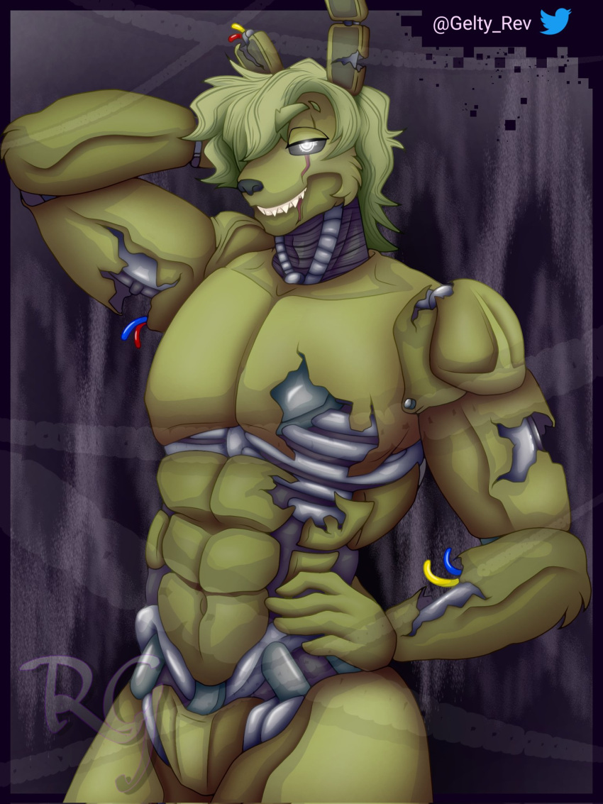 2d_(artwork) 5_fingers animal_humanoid animatronic anthro bedroom_eyes bunny_costume cables clothing corpse costume digital_drawing_(artwork) digital_media_(artwork) fingers five_nights_at_freddy's five_nights_at_freddy's_3 fur green_body green_fur green_hair hair hi_res human humanoid ibispaintx lagomorph lagomorph_humanoid leporid leporid_humanoid machine male mammal mammal_humanoid muscle_tone muscular muscular_anthro muscular_male narrowed_eyes rabbit rabbit_ears rabbit_humanoid randy_&amp;_nakrax_(artist) revgelty robot robot_humanoid scottgames seductive sharp_teeth solo springlock_suit springtrap_(fnaf) suggestive suggestive_look suggestive_pose teeth undead white_eyes william_afton_(fnaf) zombie