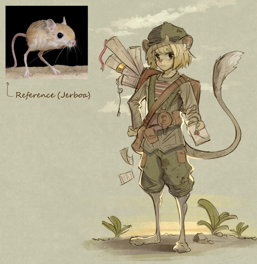 anthro biped cc-by-nc clothed clothing creative_commons delivery_(commerce) delivery_employee digital_media_(artwork) dipodid hair hi_res jerboa letter male mammal plant postal_carrier postal_delivery rappenem reference_image rodent solo tail