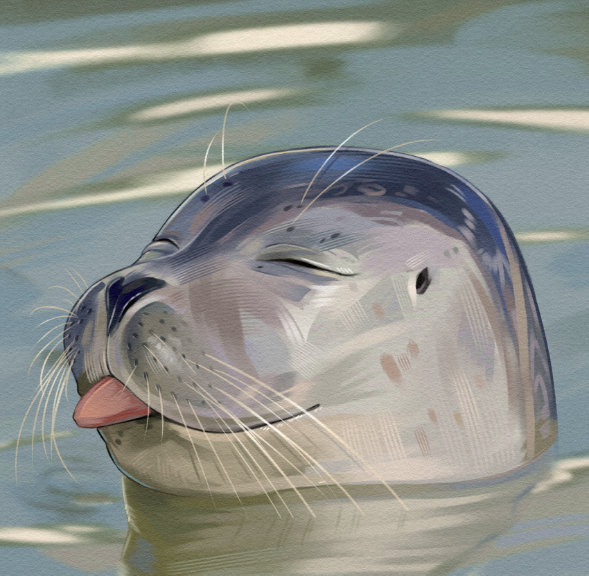 ambiguous_gender digital_media_(artwork) digital_painting_(artwork) eyes_closed feral hi_res mammal marine partially_submerged pinniped rappenem seal solo tongue tongue_out water whiskers