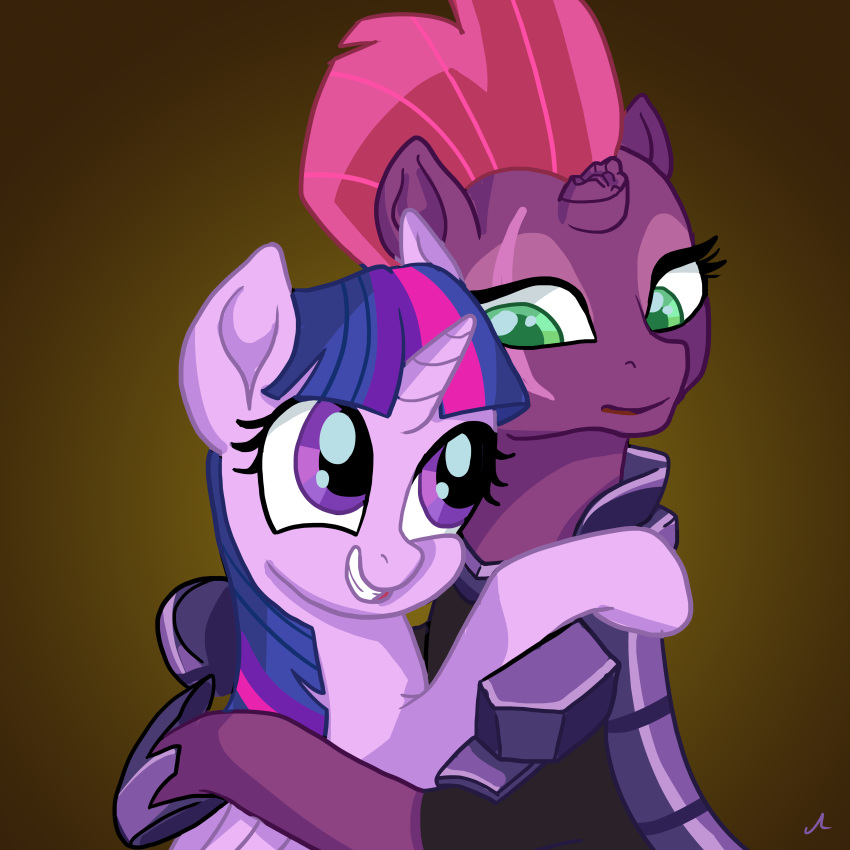 2018 armor docwario duo equine eye_scar female friendship_is_magic hi_res horn hug mammal my_little_pony my_little_pony_the_movie scar tempest_shadow_(mlp) twilight_sparkle_(mlp) unicorn winged_unicorn wings