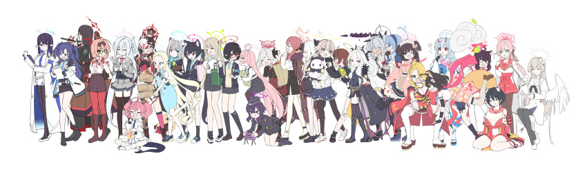6+girls absurdres ahoge ako_(blue_archive) animal_ears apron armband aru_(blue_archive) ayane_(blue_archive) black_hair black_pantyhose black_socks blazer blonde_hair blue_archive breasts brown_hair bug butterfly calciumin chair chinatsu_(blue_archive) chise_(blue_archive) cleavage closed_eyes coat coat_on_shoulders eating feathered_wings fishnet_thighhighs fishnets floral_print flower fox_mask fur_trim glasses grey_hair hair_between_eyes hair_flower hair_ornament hairband halo haruka_(blue_archive) hasumi_(blue_archive) head_wings hifumi_(blue_archive) highres hina_(blue_archive) holding holding_mask horns hoshino_(blue_archive) iori_(blue_archive) izuna_(blue_archive) jacket japanese_clothes kaede_(blue_archive) kayoko_(blue_archive) kneehighs long_hair mai_(blue_archive) mask mimori_(blue_archive) miniskirt momoka_(blue_archive) multiple_girls mutsuki_(blue_archive) nagisa_(blue_archive) nonomi_(blue_archive) o_o open_mouth pantyhose pina_(blue_archive) pink_hair pleated_skirt pointy_ears red_pantyhose rin_(blue_archive) scarf serika_(blue_archive) shiroko_(blue_archive) shirt shizuko_(blue_archive) short_hair side_ponytail simple_background single_head_wing single_thighhigh sitting skirt skullman_(blue_archive) socks sora_(blue_archive) standing stuffed_toy suzumi_(blue_archive) thighhighs tsubaki_(blue_archive) twintails two_side_up very_long_hair wakamo_(blue_archive) walking white_background wings yuuka_(blue_archive)